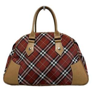 Auth Burberry Blue Label Red Black White Nylon Leather Handbag